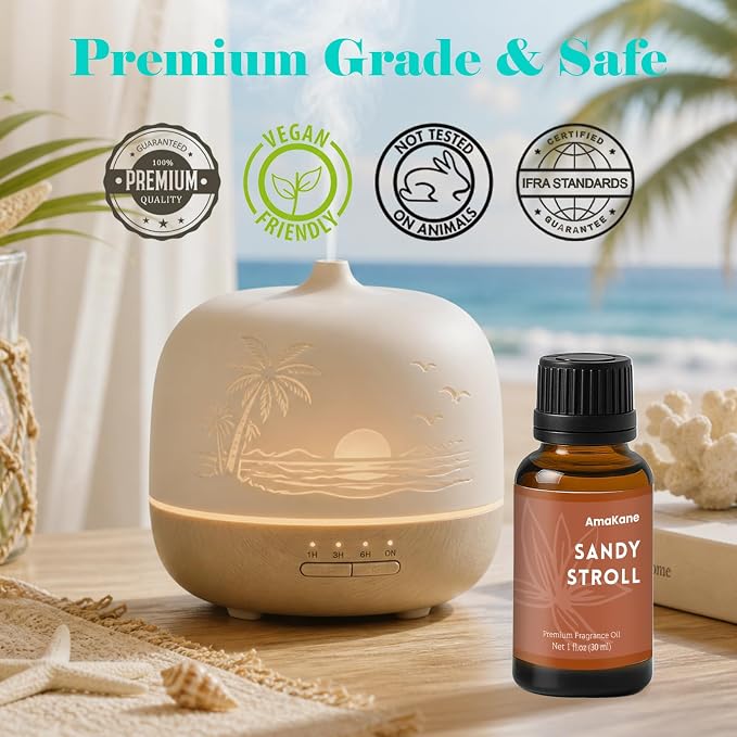 AmaKane Sandy Stroll Fragrance Oil for Aromatherapy, Beach Essential Oil for Diffusers for Home, DIY Candle Making Scents, Summer Fragrance Oil for Soap Making, 30ml