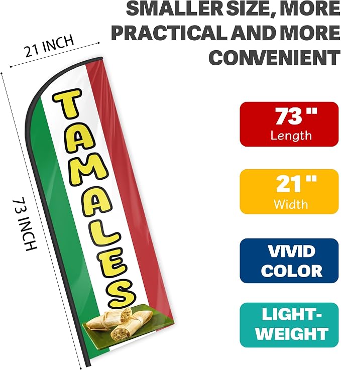 Tamales Feather Flag for Storefronts Fairs,6 FT (Flagpole Not Included) | Business Advertising Flag