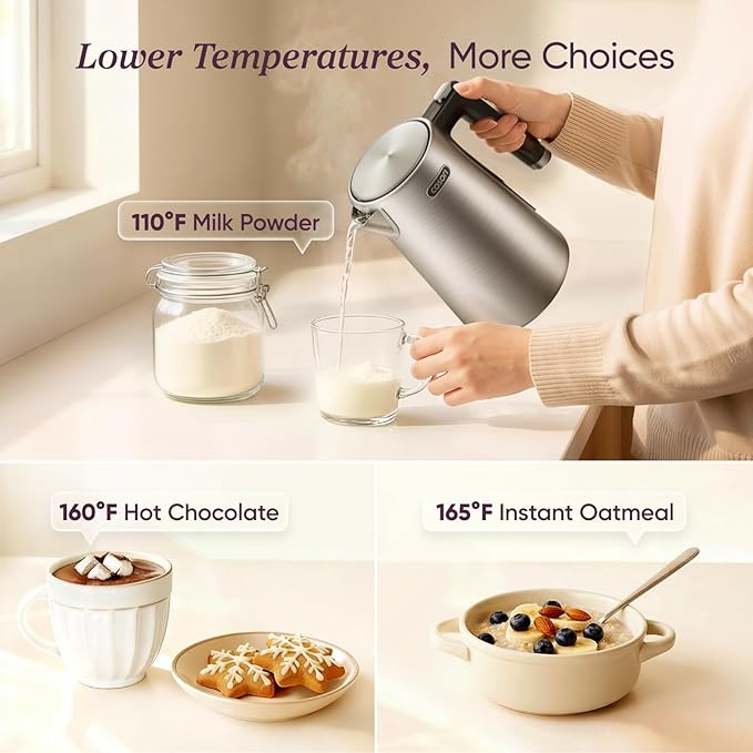 Cosori Electric Kettle, Plastic-Free Interior, 5 Presets ±5℉ Temperature Control, Fast Boiling, 2 Lid Opening, 60Min Keep Warm, Stainless Steel Tea Kettle for Tea, Hot Water, Boil Water, Coffee, 1.7L