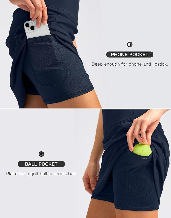 Women's 18" Skorts with 4 Side Pockets High Waisted Long Golf Skirt | Soft, Lightweight, Stretch, Breathable, Mesh Built-in Shorts, Athletic, Tennis, Dressy, Casual