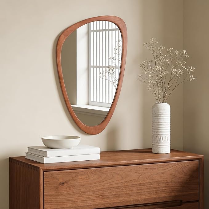 Asymmetrical Mirror, Irregular Wall Mirror, Wall Mirrors Decorative for Bedroom Living Room Entryway Hall, Wood Mirror for mid Century Modern Decor 30" H x 19" W