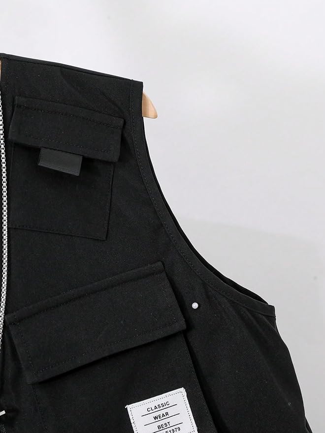 Verdusa Boy's Pocket Front Buckle Sleeveless Cargo Vest Jacket
