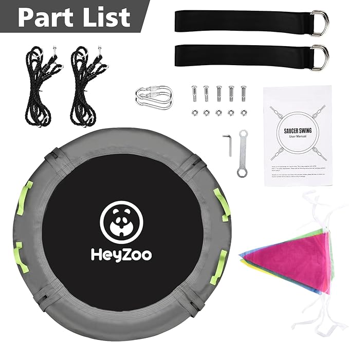 HeyZoo Tree Swing, Saucer Swing 40 Inch for Kids, 900lbs Weight Capacity, with Adjustable Hanging Straps, for Backyard and Outdoor Playground, Gray