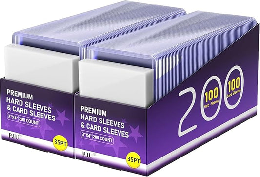 400 Card Sleeves Hard Plastic, Premium Baseball Card Sleeves, 3" x 4" Trading Cards Holder, Sports Football Game Cards Protectors Top Cases (200 Hard Sleeve + 200 Soft Sleeve)