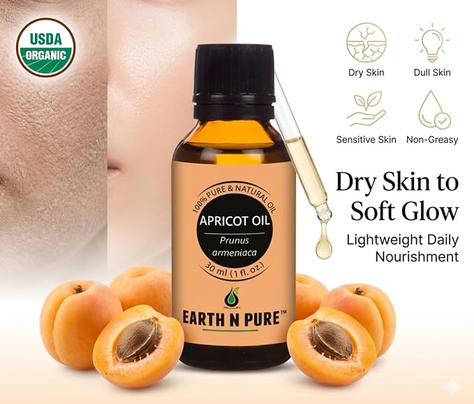 Earth N Pure Apricot Oil (Khumani Oil) Cold Pressed, Natural and Therapeutic Grade 30 ml