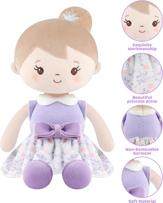 Soft Plush Baby Doll for Girls (12") - My First Baby Doll Gift for Girls, Toddlers & Infants, Machine Washable Rag Doll Toy - Purple Skirt Girl