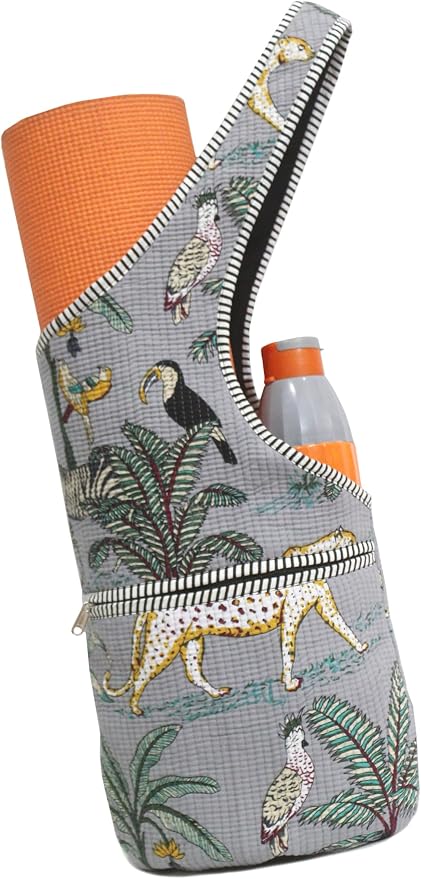 INDIAN CRAFT CASTLE Yoga Mat Bag | Tote Mat Bag | Sling Yoga Tote w/Large Side Pocket & Zipper Pocket | Yoga Mat Carrier Fits Most Size Mats