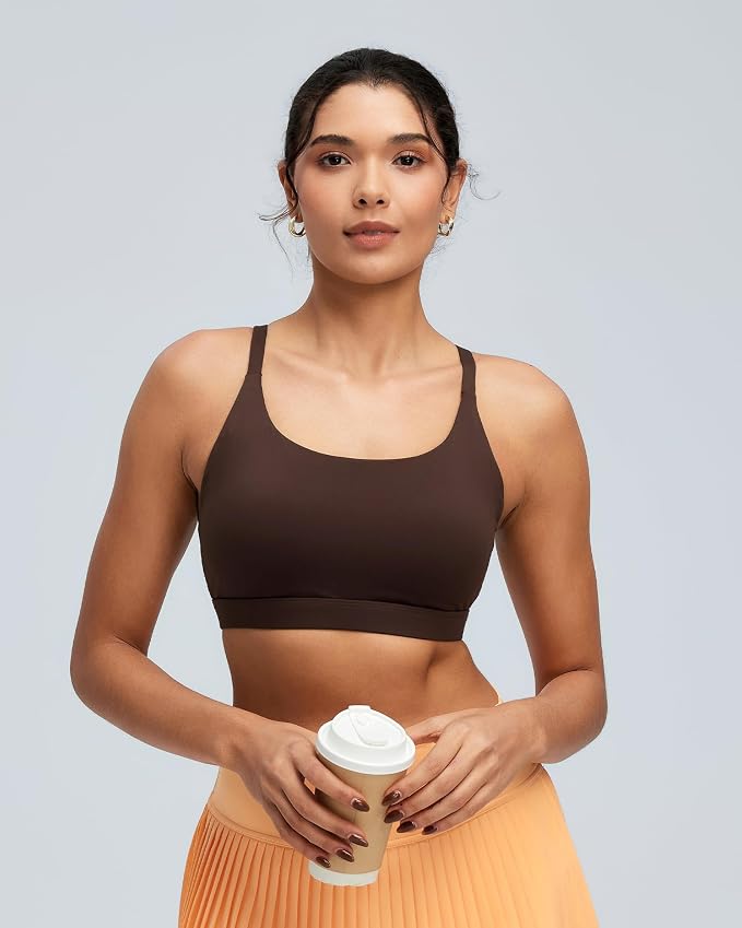 RUNNING GIRL Sports Bras for Women,Light Impact Molded Cup Strap Sports Bra with Sewn in Pads,Best for A-C Cup