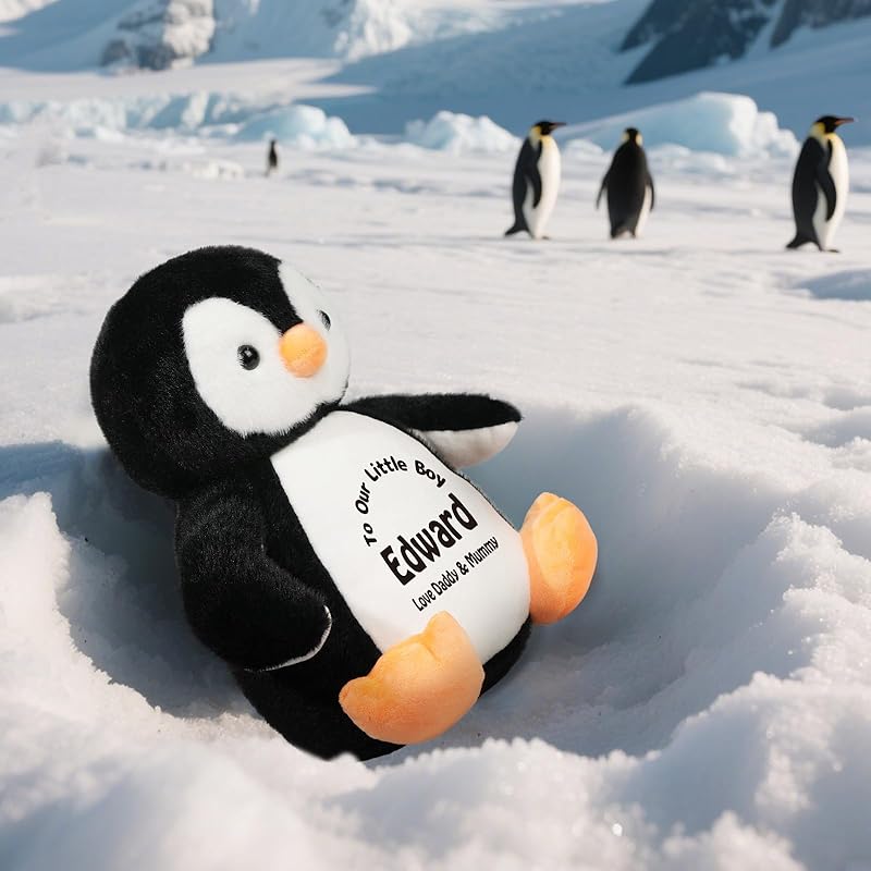 Custom Penguin Stuffed Animal with Name Date, 13.8" Personalized Cute Penguin Plush for Boy Girl Kids Birthday Christmas Bedtime Gifts