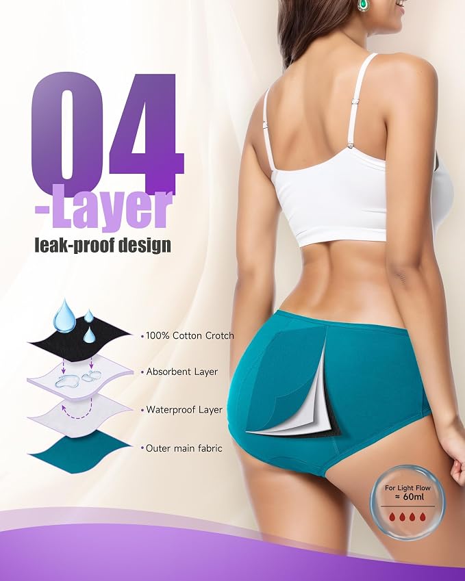 TANSTC Period Underwear for Women Heavy Flow | Leakproof Menstrual Panties Postpartum, Cotton Soft Breathable Briefs 3 Pack