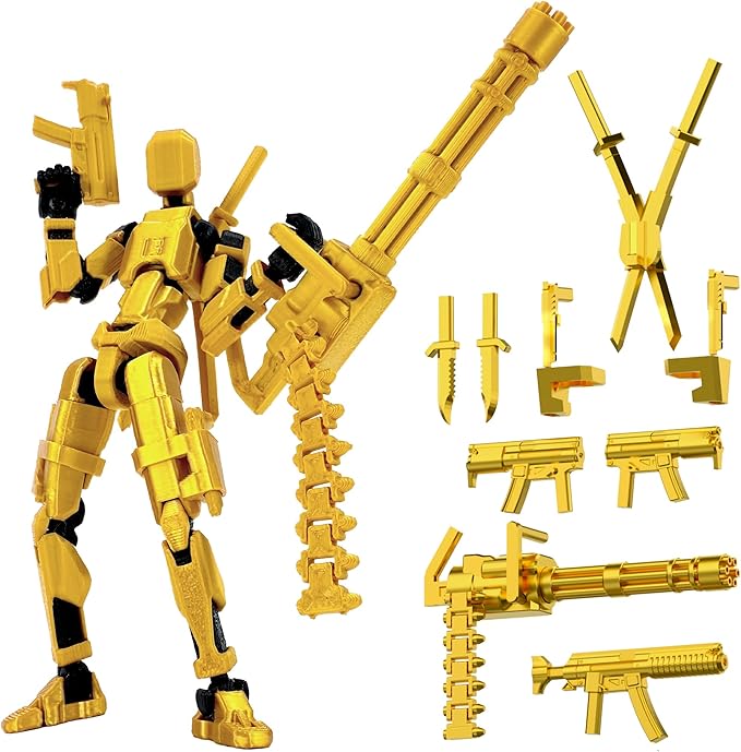 【Assembled】 T13 Action Figure Set, Giant Sword Titan 13 Robot Action Figure 3D Printed robo 13 Action Fidget Toys Dummy Figure Articulated, T13 for Collectors Desktop Decorations (Golden-Black)