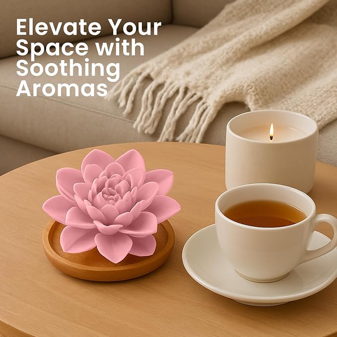 Aroma Diffuser Diatomite Peony Flower Essential Oil Diffuser with Aromatherapy Fragrant Oil for Home, Room Decor Fig Fragrance 10 ML (Diatomite Peony Flower (Pink))