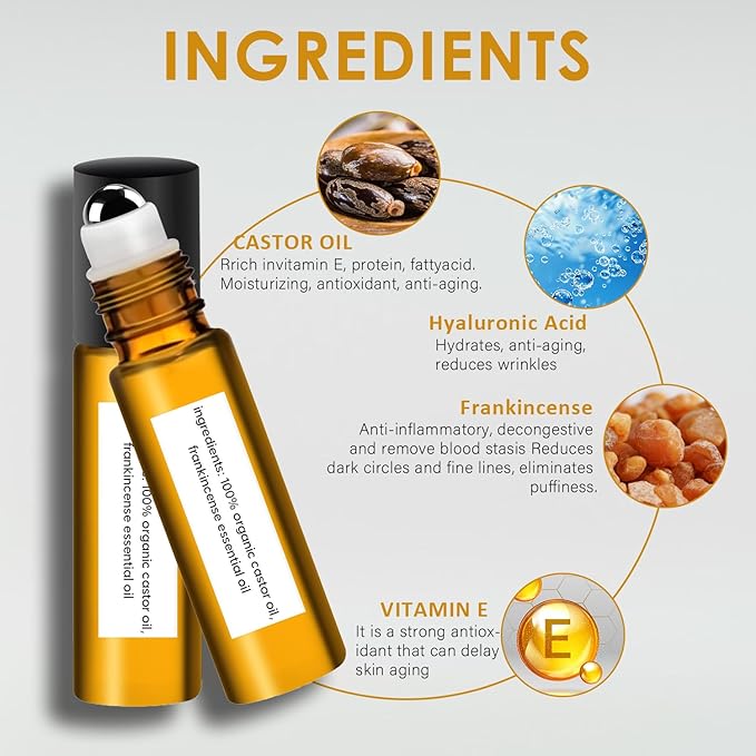 Roller Ball Castor Oil Applicator, Castor Oil Frankincense Rollerball, Rollerball Castor Oil for Eyes, Dark Circles, Puffiness, and Fine Lines