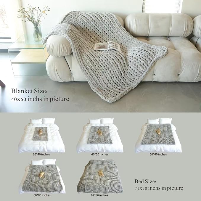 Maetoow Chenille Chunky Knit Blanket,Handmade Cozy for Home Decor,40×50,Baby Blue