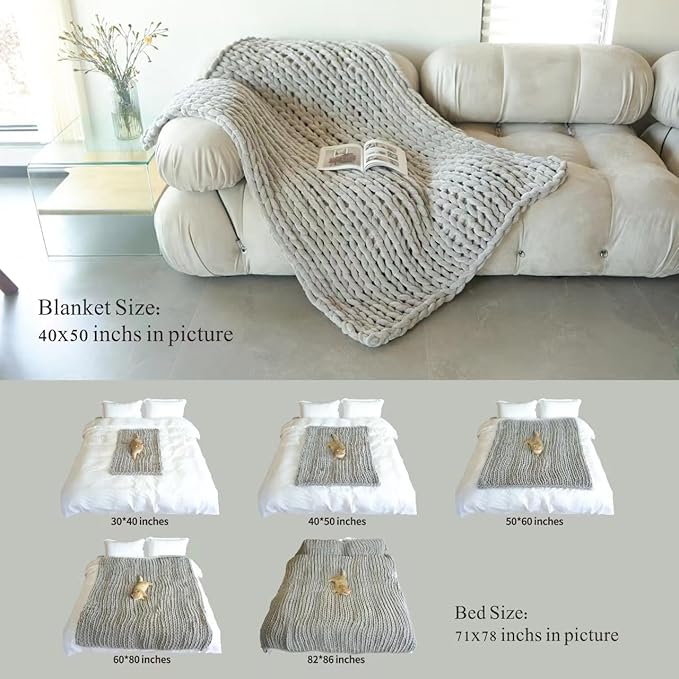 Maetoow Chenille Chunky Knit Blanket,Handmade Cozy for Home Decor,40×50,Light Pink