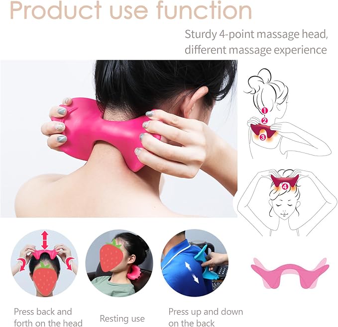 Manual Portable Neck and Cervical Massager Office Acupressure Head and Neck Fatigue Relief Massage (Rose red)