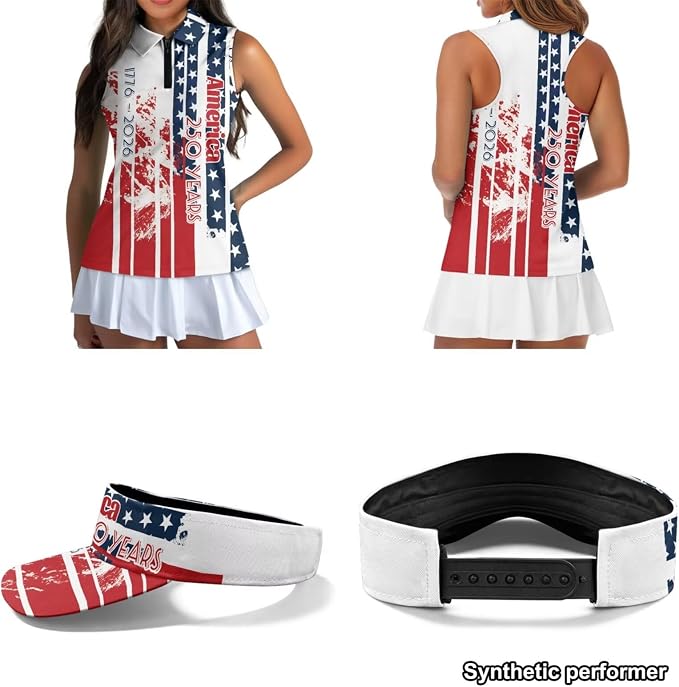 POLERO Golf Tank Top Women Golf Shirts and Visor Hat Collared Racerback Tennis Shirt Set Quarter Zip
