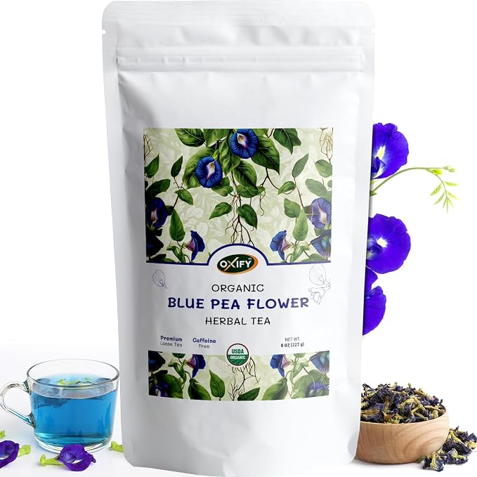 Oxify Organic Blue Pea Flower Herbal Loose Tea- 8 oz (8 oz, Blue Pea Flower)