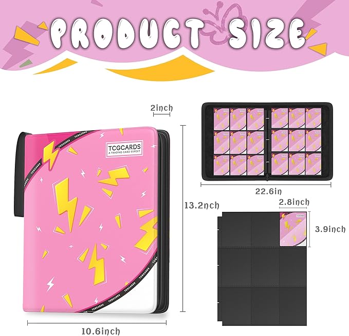 Trading Card Binder 9 Pocket,Card Binder 900 Pockets,Card Book Holder Cards with 50 Removable Sleeves,3-Ring Zip Design MTG/TCG/Sport Collectible Trading Card Albums Gifts for Boys and Girls (Pink)