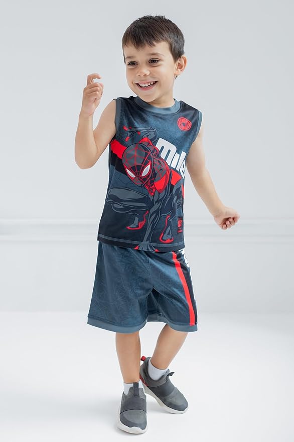 Marvel Spider-Man Miles Morales Hulk Mesh Jersey Tank Top Shirt and Basketball Shorts Toddler to Big Kid Sizes (2T - 18-20)