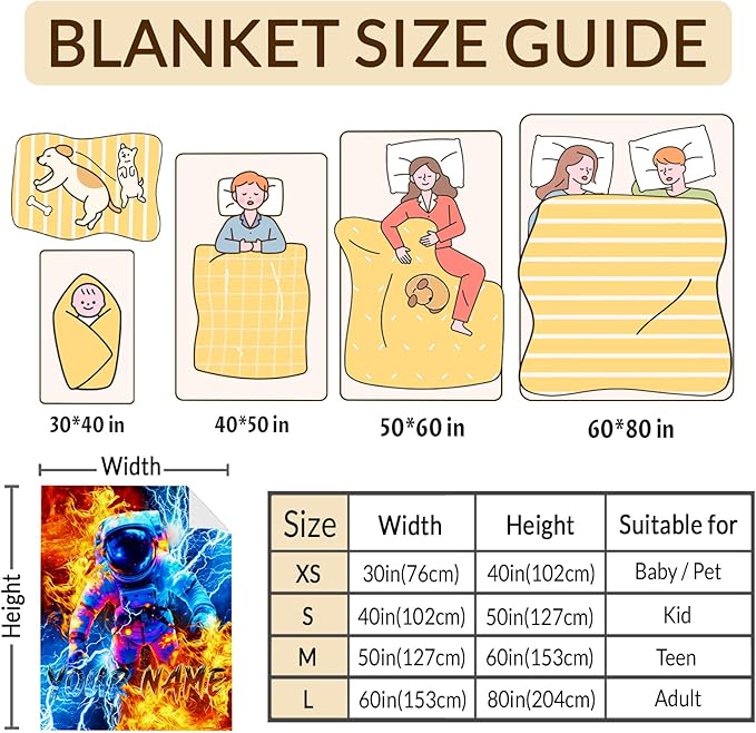 Boys Astronaut Blanket Gift Personalized Throw Blankets for Kids Astronaut Lovers, 40x50 Inches Lightweight Comfy Custom Throw for Sofa Chair Bed Office Home Decor