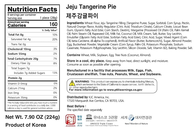 Korean Food JEKISS Jeju Tangerine Pie, Soft Fruit Biscuit, 8 Pack, 5.64 oz