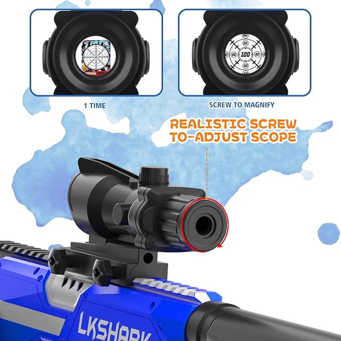 Automatic Toy Foam Blaster with Scope, Electric Toy Dart Blaster with 120 Foam Darts for Nerf, IR, Flashlight, Goggles, Air Pocket Technology Outdoor Shooting Game Kids Toys for 8-12-Blue