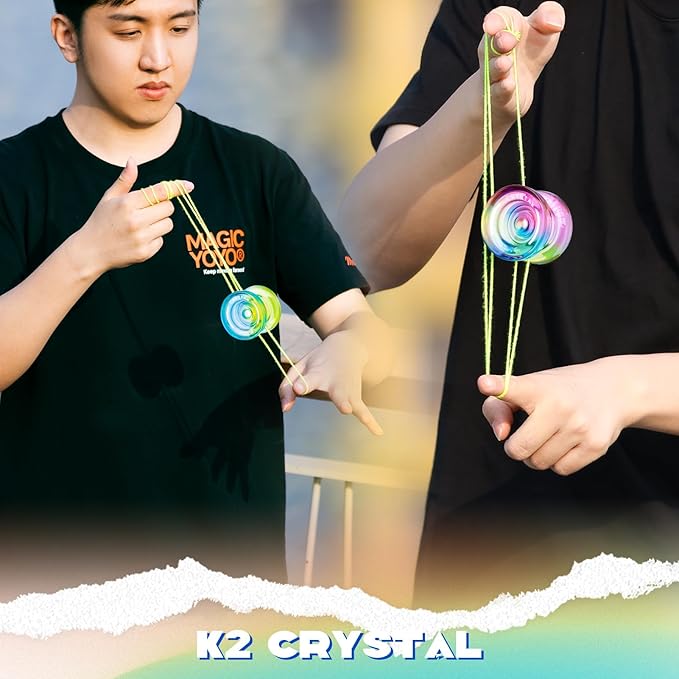 MAGICYOYO Responsive Yoyo Professional K2 Crystal, Dual Purpose Yo yo for Kids and Advanced Players, Plastic Gradient Yo-yos with 12 Yoyo Strings, Yo-Yo Case, Accessory Kit (Gradient Pack)