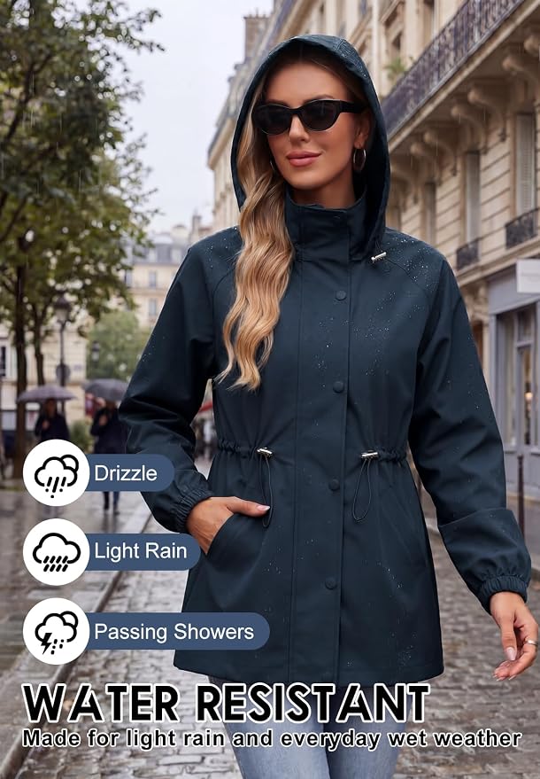 Zando Rain Jacket Women Waterproof - Lightweight Rain Coat with Hood Windbreaker Trench Raincoat for Women 2026 S-2XL