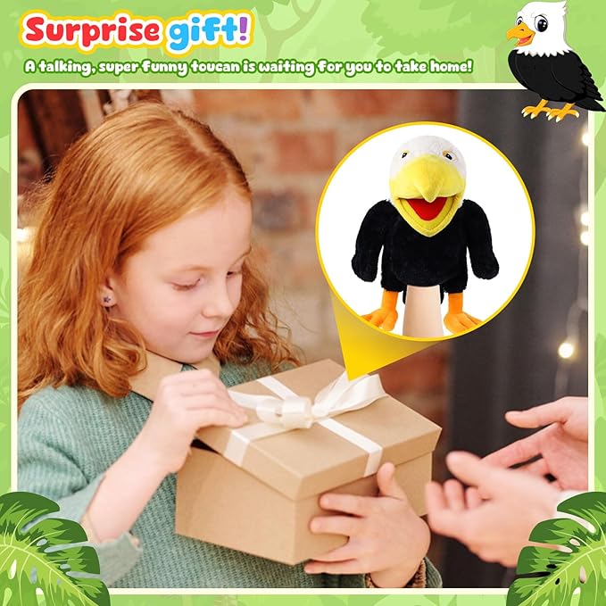 Animal Hand Puppets 11 Inch Bird Plush Toucan Owl Eagle Parrot Flamingo Peacock Puppet Toys Role-Play Puppets for Kids Storytelling Imaginative Pretend Play Teaching Preschool(Eagle)