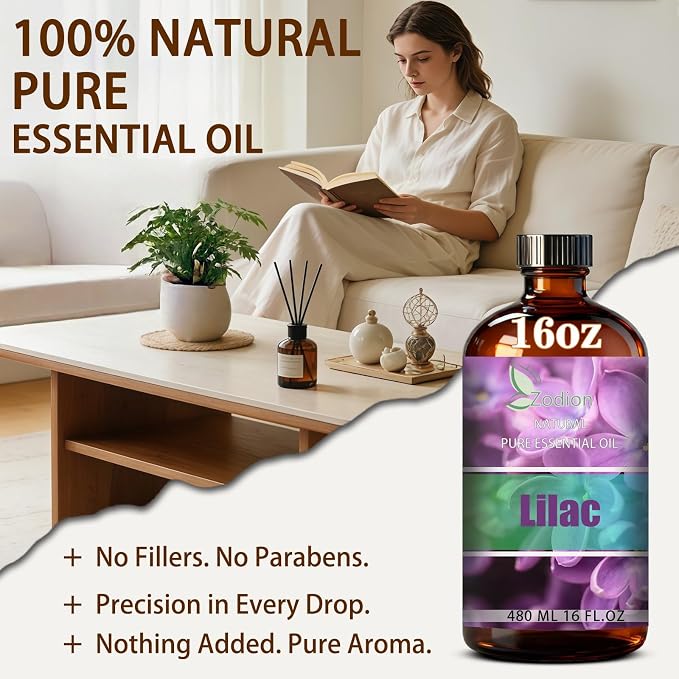 Lilac Essential Oil - Lilac Oil for Diffuser, 16 Fl Oz(480ml) | Candle Making, Soap Making, aroma, Strong Scent, Pure, Natural, Home Fragrance, Massage, Large Bottle