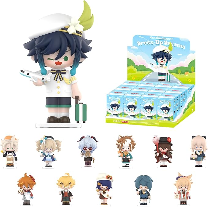 POP MART Genshin Impact Dress-Up Dreams Themed Chibi Series Figures, 12PCs Genshin Impact Blind Box Figures, Random Design Action Figures Collectible Toys Home Decorations,Birthday Gifts, Whole Set