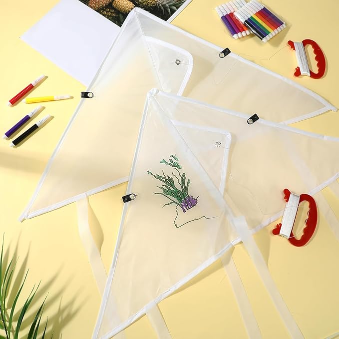 Syhood 64 Pcs DIY Kites for Toddler Kids Making Kit 20 Inch Summer Decorating Coloring Kites with String Making Craft Kits for Outdoor Game and Activities