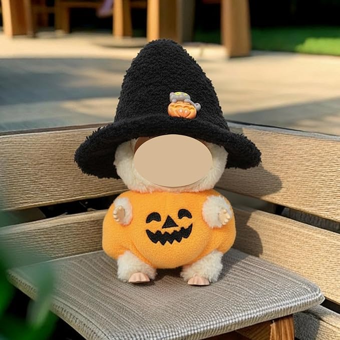 17cm Doll Clothes, Halloween Witch Hat and Pumpkin Costume Set Handcrafted Crochet Halloween Clothes for 6.7"(No Doll Included) (Style05)