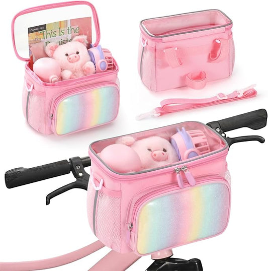 Kids Bike Basket, Front Frame Handlebar Bag for Toddler Scooter Tricycle Bicycle, Cute Small Fabric Bicycle Basket for Boys & Girls,