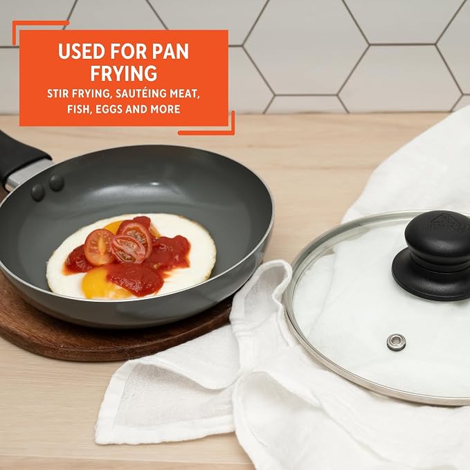 IMUSA 7 Inch Chef Cera Aluminum Ceramic Fry Pan with Glass Lid, Gray | Ceramic Nonstick Coating, Glass Lid with Cool-Touch Handle, Ideal for Pan-Frying, Great for Everyday Home Cooking