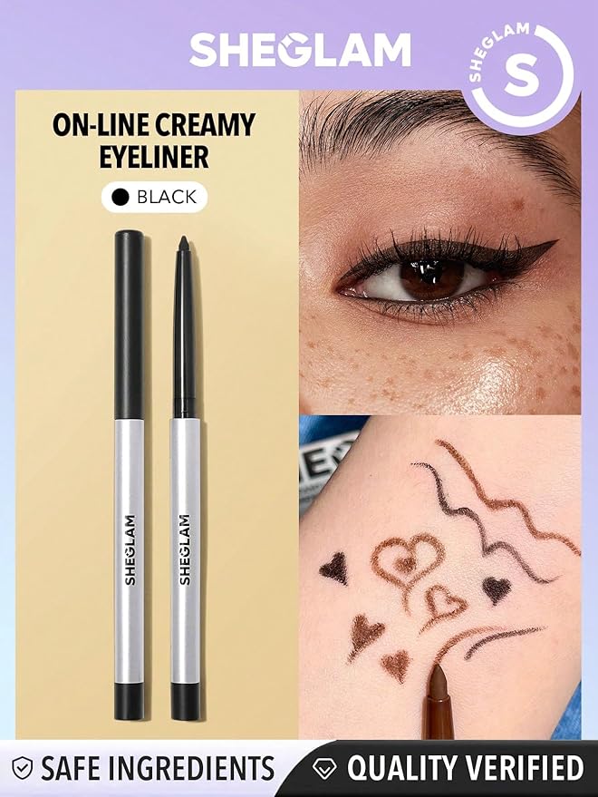 SHEGLAM On-Line Creamy Eyeliner Waterproof Matte Gel Eyeliner Pencil Smudge-Proof Long Lasting Nourishing Eyeliner With Botanicals Sodium Hyaluronate-Black