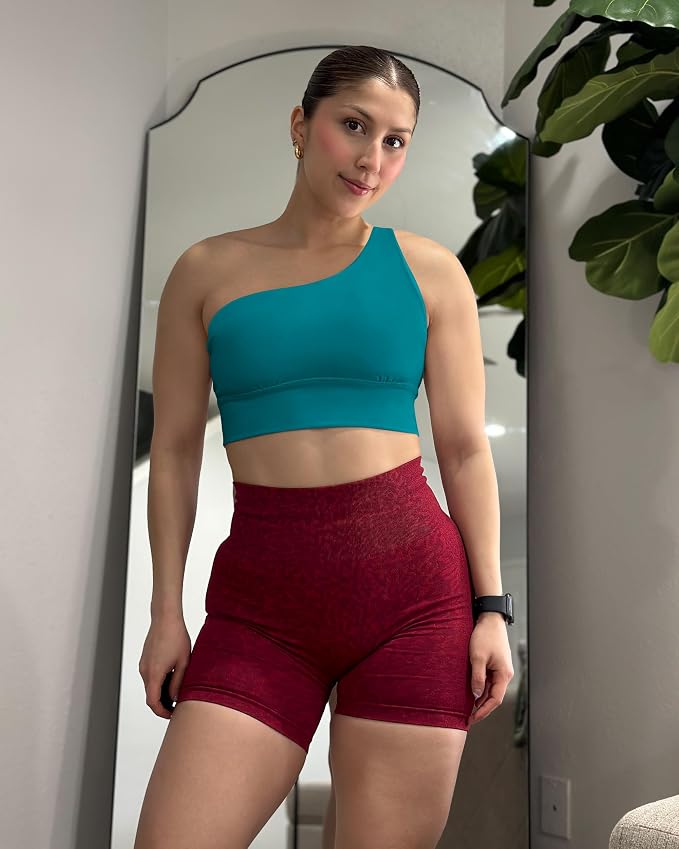 Queenie Ke Womens One Shoulder Sports Bra Left Side Strap Yoga Bras Gym Training Workout Crop Tops