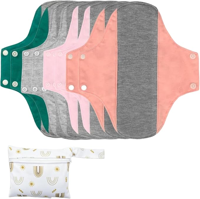 Washable Menstrual Pads,Graphene Cotton Cloth Reusable Incontinence Pads,Sanitary Napkins,with 1 Storage Bag,Panty Liners Pads,Period for Woman Postpartum/Incontinence(Colorful/M/8pcs)