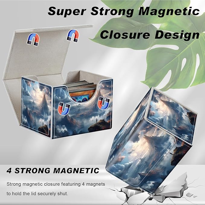 DEGDFSGR for TCG MTG Card Game Storage Box Organizer Trading Card Case Commander Deck Box Magnetic Closure Creative Pattern Up to 200 Cards, High Mountains Sea Of Clouds