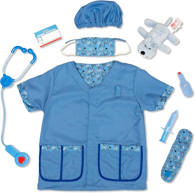 Melissa & Doug Veterinarian Role Play Costume Dress-Up Set (9 pcs) Kids Vet Costume Pretend Play Dress-Up