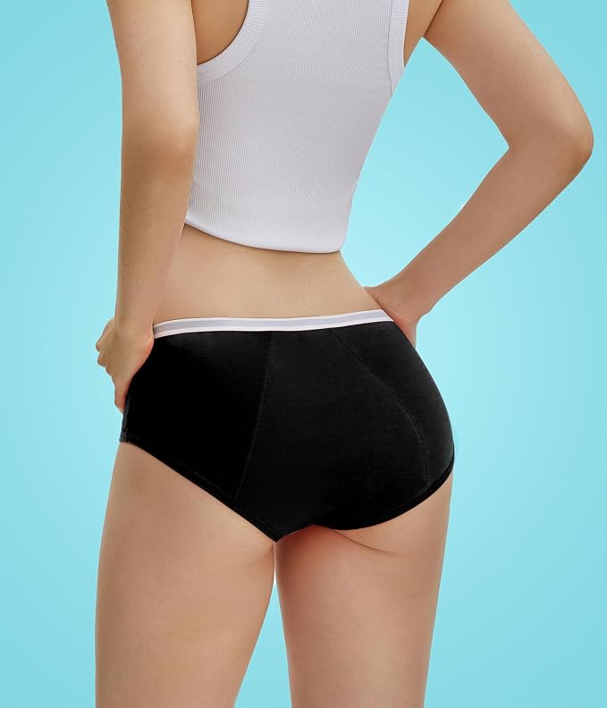 YESWEL Teen Girls Period Underwear, Menstrual Leak-Proof Heavy Flow Absorbency Washable Protective Cotton Panties 4 Pack