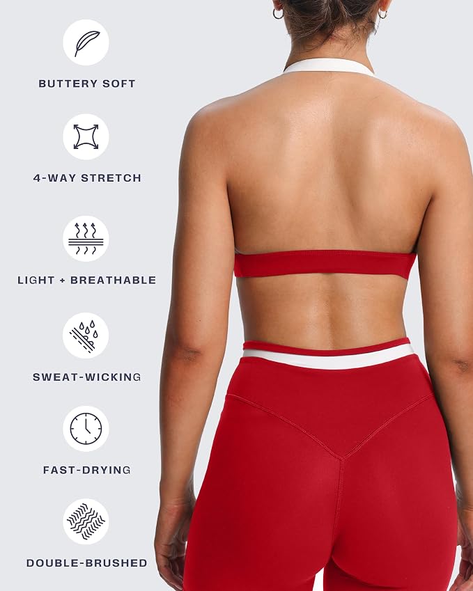 Aoxjox Women's Color Block Halter Workout Sports Bras Fitness Athletic Vanessa Bra Yoga Crop Tank
