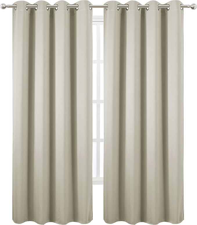 LEMOMO Light Beige Blackout Curtains 52 x 84 Inch Long Beige Curtains Set of 2 Panels Room Darkening Curtains for Living Room