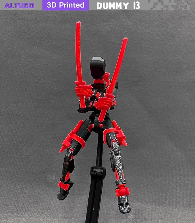 T13 Action Figure with Lots of Accessories,3D Printed Multi-Jointed Titan13 Figure,Red Dummy 13 Desktop Decorative Toy