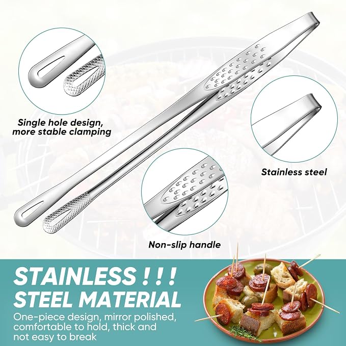 meekoo 6 Pcs 9.5 Inches Stainless Steel Korean BBQ Grill Tongs Japanese Barbecue Tongs for Cooking Portable Kitchenware Home Outdoor Steak Salad Food