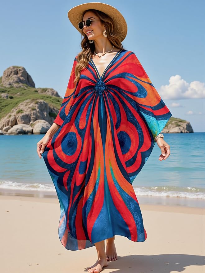 Mumu Dresses for Women Plus Size, Bohemian Kaftan Beach Cover Up Long Maxi Nightgown Soft Loungewear