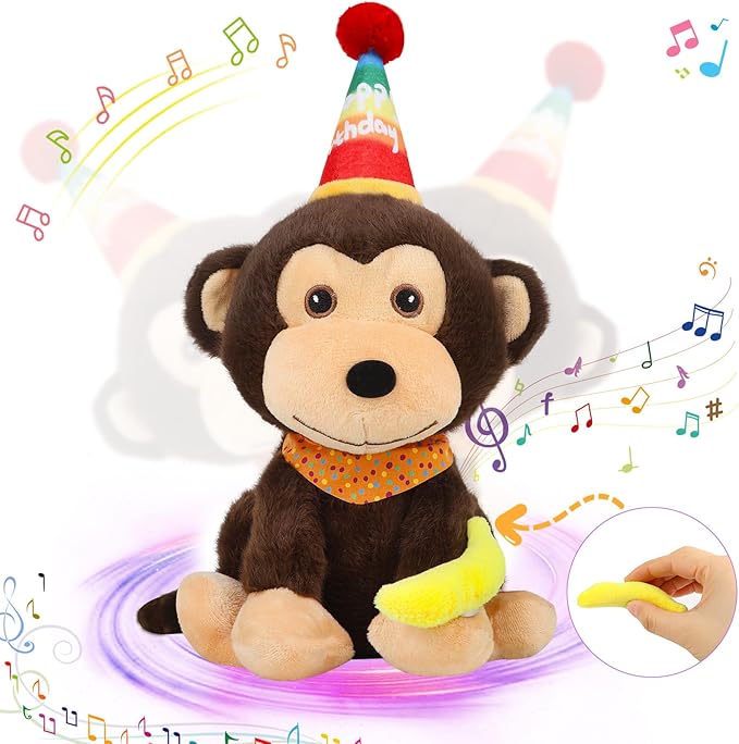 Funny Dancing Singing Monkey Stuffed Animal Happy Birthday Musical Stuffed Animal Singing Dancing Monkey Plush Toy/Repeat What You say/Singing and Head Movement/Gifts for Boy Girl Kids 12" (Brown)