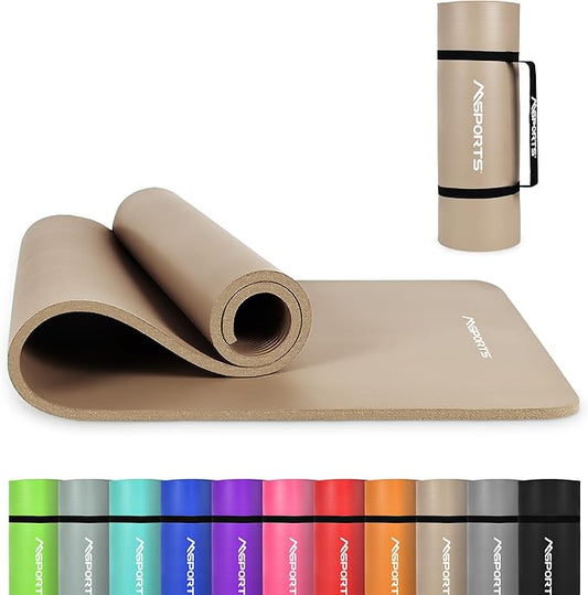 MSPORTS Yoga Mat Premium Non Slip Thick – Extra Comfortable Exercise Mat for Home Workouts, Pilates, Stretching & Gym – Cushioned NBR Foam, Gym Mat with Strap, for Women & Men