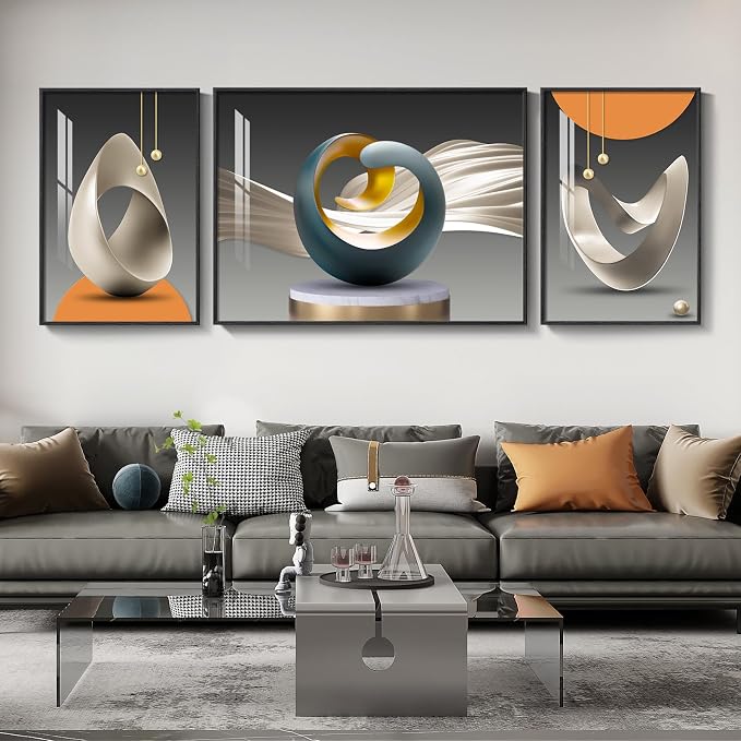 Extra Large Framed Modern Luxury Large Wall Art for Living Room, Set of 3 Piece Bright Style Abstract Paintings Artwork for Walls, Big Size Art Prints Pictures for Hallway Dining Room Office Wall Decor